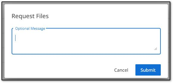 Image showing the request files window with a place to enter a message.